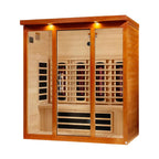 Wooden sauna with glass doors on a white background