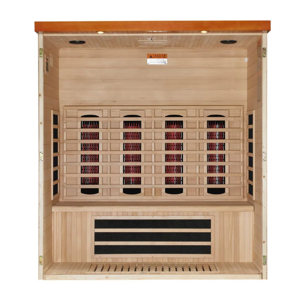 Wooden sauna with multiple compartments on a white background