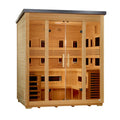 Wooden sauna with glass doors on a white background