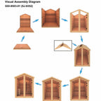 Step-by-step assembly diagram of a wooden shed