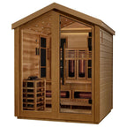 Wooden shed with glass doors and windows