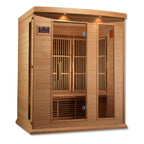 Wooden infrared sauna with glass door on a white background