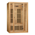 Wooden sauna with glass door on a white background