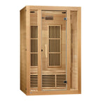 Wooden sauna with glass door on a white background