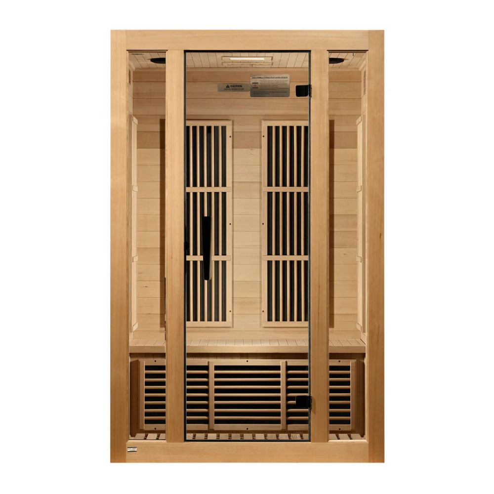 Wooden sauna with lattice design on a white background