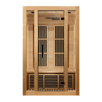 Wooden sauna with lattice design on a white background