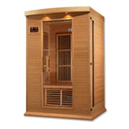 Wooden sauna with interior lattice design on a white background