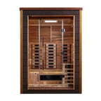 Wooden sauna with glass door on a white background