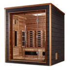 Wooden sauna with glass door on a white background