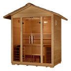 Wooden sauna with interior details on a white background