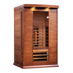 Wooden sauna with interior lights on a white background