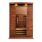 Wooden sauna with glass door on a white background