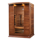 Wooden sauna with glass door on a white background