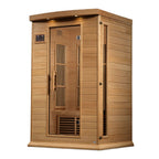Wooden sauna with a door on a white background