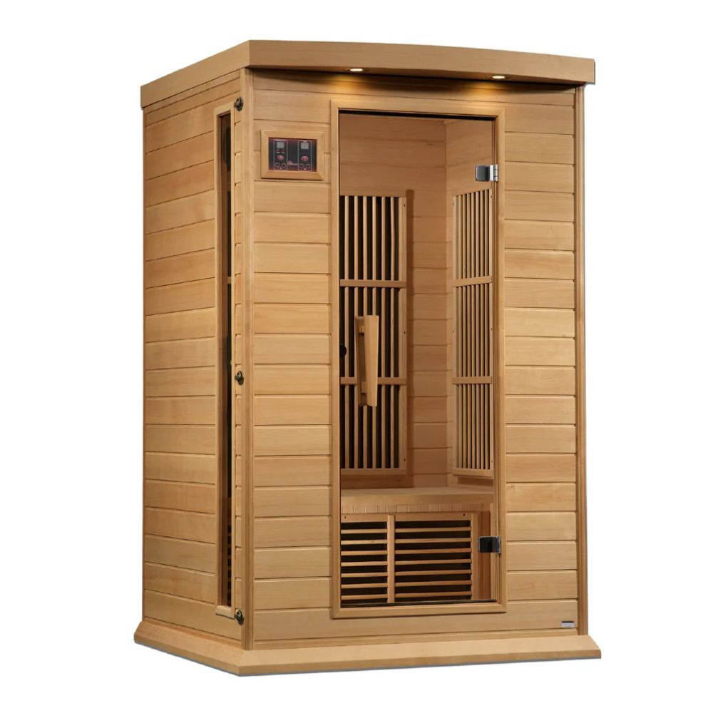 Wooden sauna with a white background