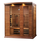 Wooden infrared sauna with glass doors on a white background