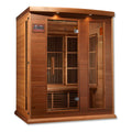Wooden sauna with glass door on a white background