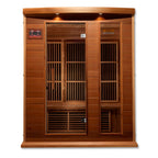 Wooden sauna with glass panels on a white background