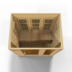 Wooden sauna with ventilation grilles on a white background