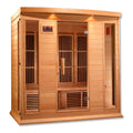 Wooden sauna with glass door on a white background