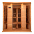 Wooden infrared sauna with glass doors on a white background