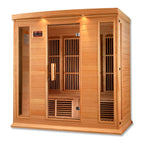 Wooden infrared sauna with glass doors on a white background