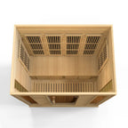 Wooden sauna with grid design on a white background