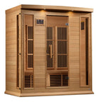 Wooden sauna with glass doors on a white background