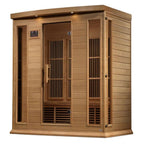 Wooden sauna with glass doors on a white background
