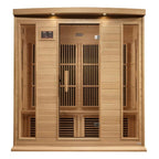 Wooden sauna with a door on a white background