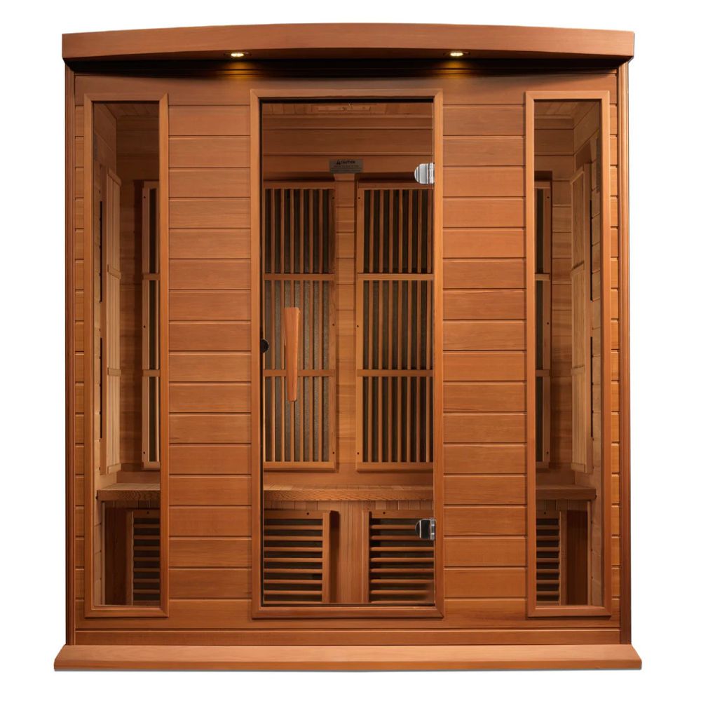 Wooden sauna with a white background