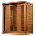 Wooden sauna with two doors on a white background