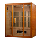 Wooden infrared sauna with glass doors on a white background