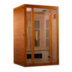 Wooden infrared sauna with glass doors on a white background