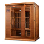 Wooden sauna with glass doors on a white background