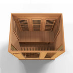 Wooden sauna with ventilation grilles on a white background