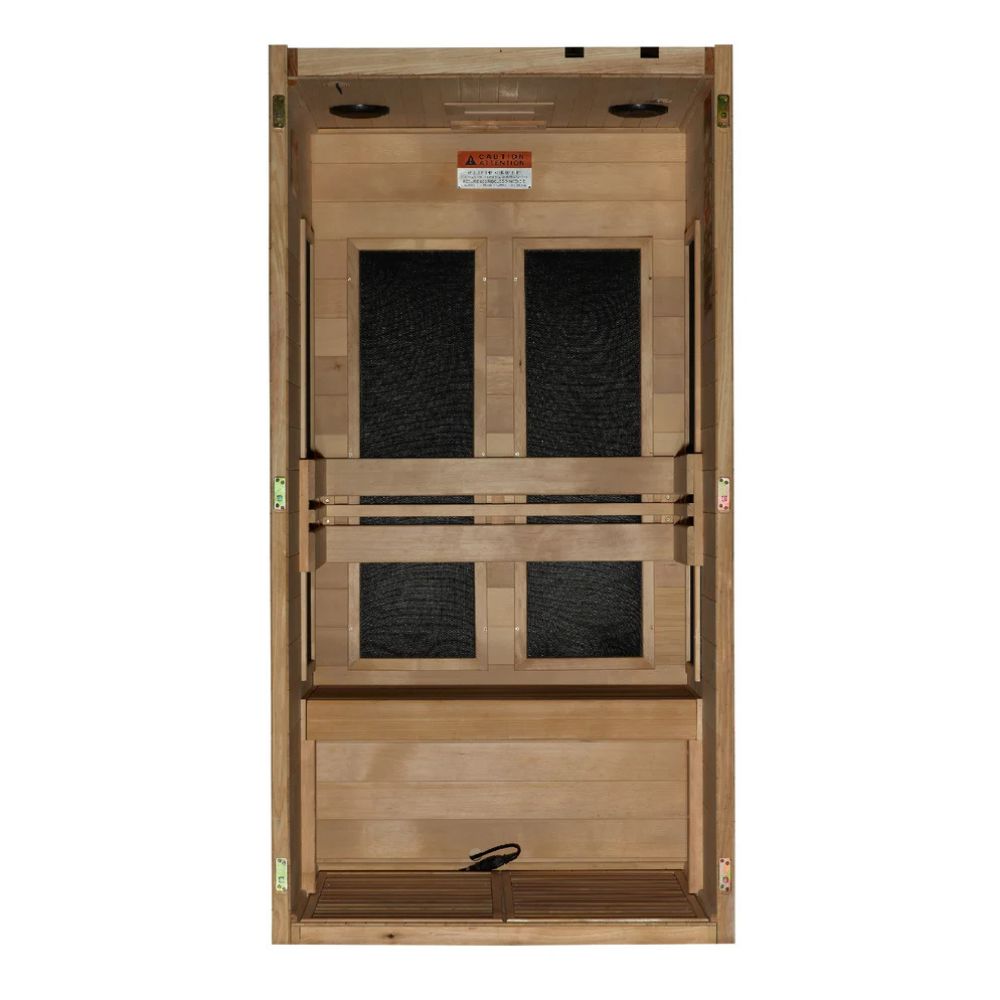 Wooden screen door with mesh panels on a white background
