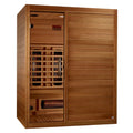 Wooden sauna with closed door on a white background