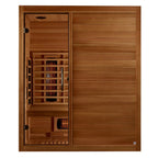 Wooden sauna with interior details on a white background