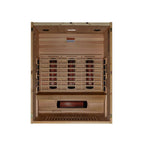 Wooden infrared sauna with heaters on a white background