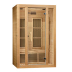 Wooden sauna with glass door on a white background
