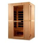 Wooden sauna with glass door on a white background