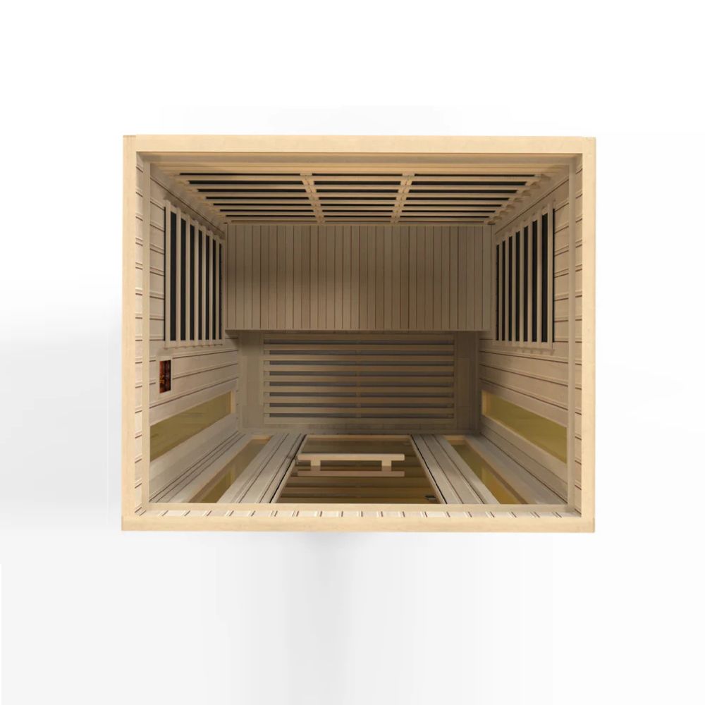 Wooden sauna interior on a white background