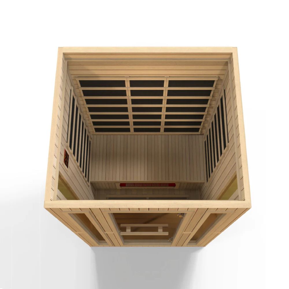 Wooden sauna interior on a white background