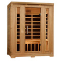 Wooden sauna with glass doors on a white background