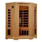 Wooden sauna with glass door on a white background