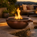 Sedona 27" Hammered Copper Round Fire & Water Bowl - Liquid Propane - Electronic Ignition