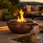 Sedona 27" Hammered Copper Round Fire & Water Bowl - Liquid Propane - Electronic Ignition